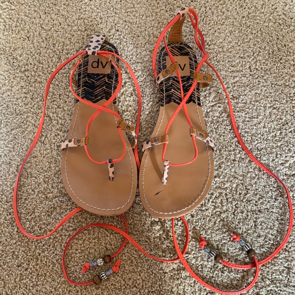Dolce Vita for Target Orange & Cheetah Ankle Tie Sandals NWT Never Worn Size 7.5